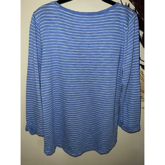 Talbots size M blue & white striped embroidered French Poodle & lady walker CUTE - Picture 5 of 7